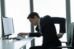 sitting at computer with head forward, bad posture during computer use, bad posture during computer use leads to back pain, Eyeglasses sitting at computer with head forward, bad posture during computer use, bad posture during computer use leads to back pain, Eyeglasses